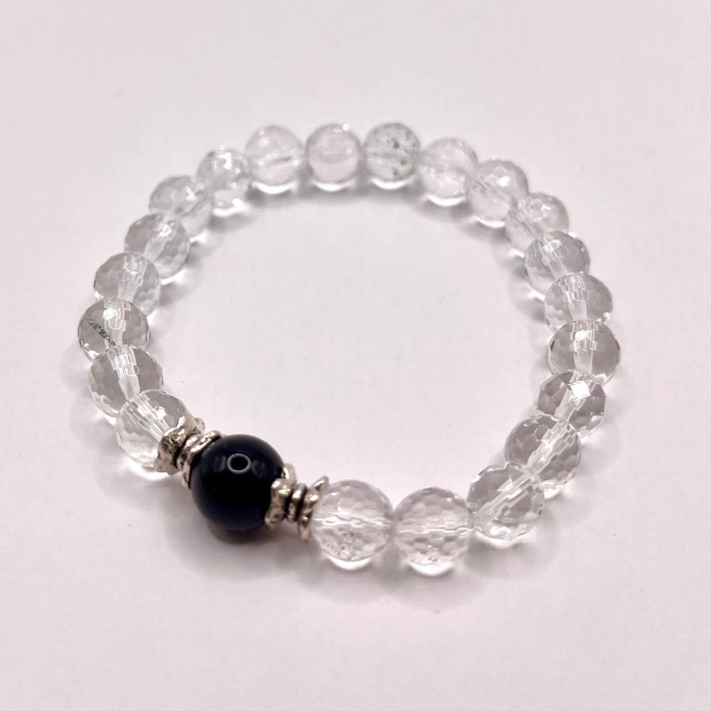 Rock Crystal quartz and black Onyx bracelet